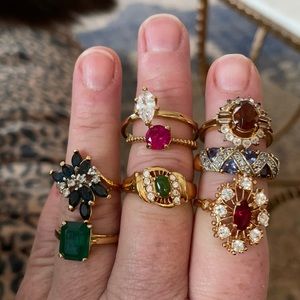 Lot of 8 Gold & Semi Precious Rings Various sizes